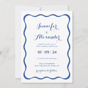Invitación a la boda de marco azul