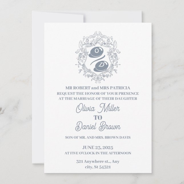 Invitación a la boda de marco de Escudo floral (Anverso)