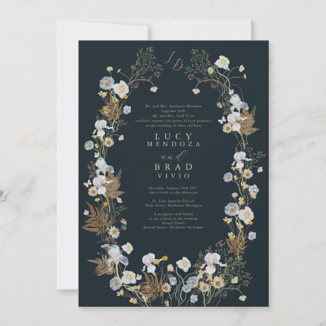 Invitación a la boda de marco de flores silvestres (Anverso)