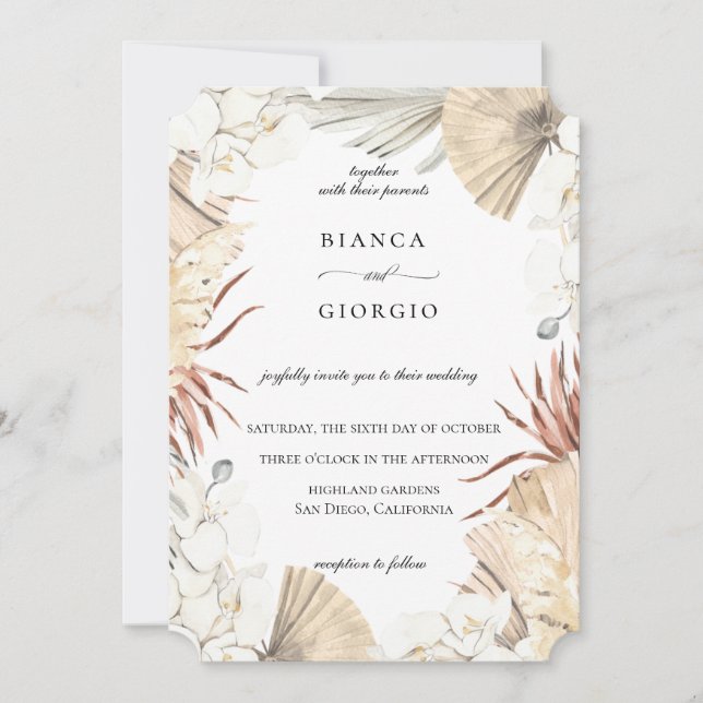 Invitación a la boda de marco de follaje de jungla (Anverso)