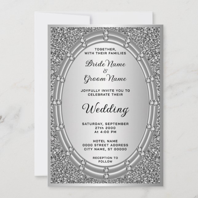 Invitación a la boda de marco de Purpurina platead (Anverso)