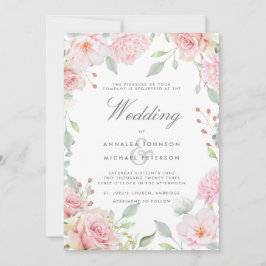 Invitación a la boda de marco de rosas rosa brilla