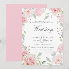 Invitación a la boda de marco de rosas rosa brilla