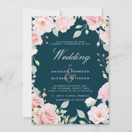 Invitación a la boda de marco de rosas rosa brilla