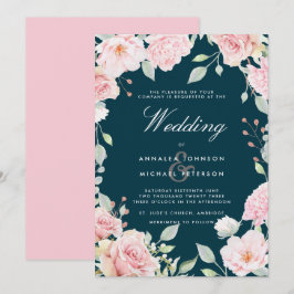 Invitación a la boda de marco de rosas rosa brilla