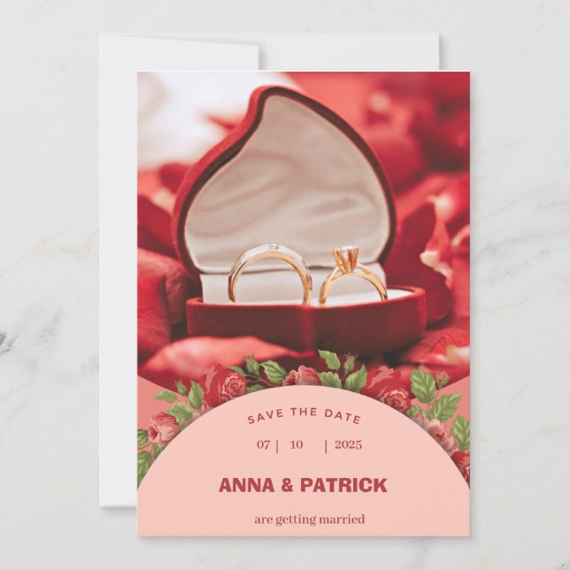 Invitación a la boda de marco de rosas salmón (Anverso)