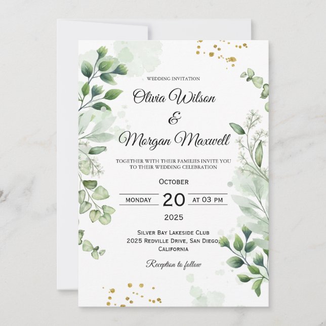 Invitación a la boda de marco de verde de moda (Anverso)