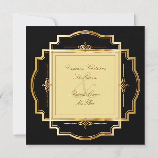 Invitación a la boda de marco dorado (Anverso)