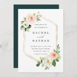 Invitación a la boda de marco dorado en el floreci