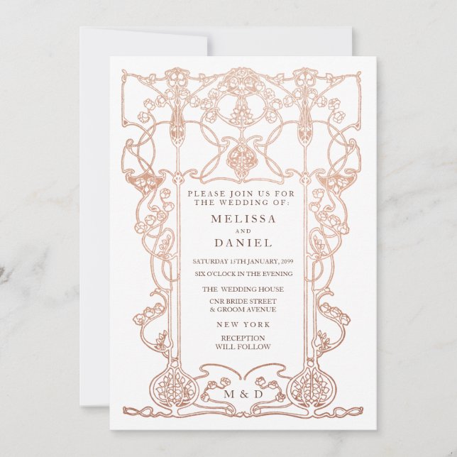 Invitación a la boda de marco en estilo Art Nouvea (Anverso)