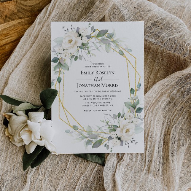Invitación a la boda de marco floral blanco y verd (Subido por el creador)