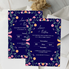 Invitación a la boda de marco floral Blue Intricat