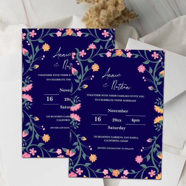 Invitación a la boda de marco floral Blue Intricat (Blue Intricate Floral Frame Wedding Invitation)