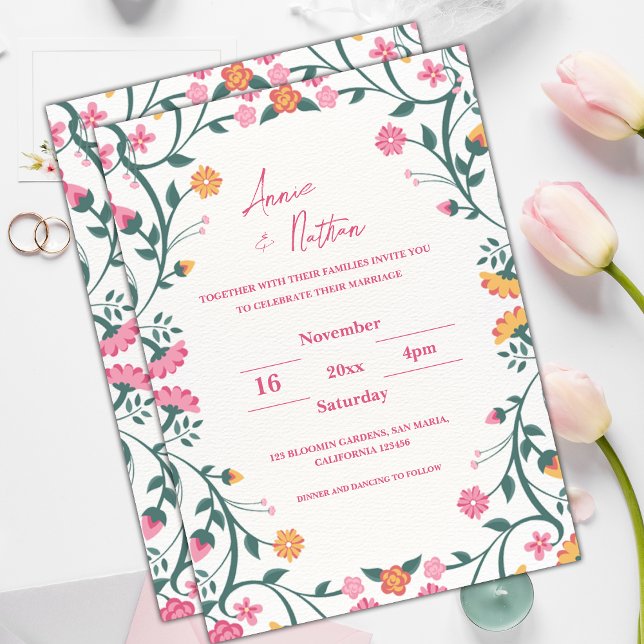 Invitación a la boda de marco floral con bonito in (Pretty Intricate Floral Frame Wedding Invitation)