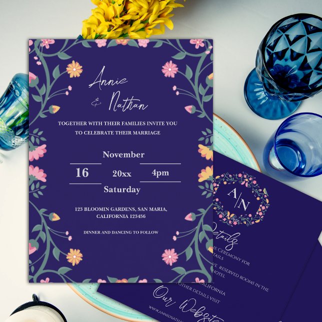 Invitación a la boda de marco floral con bonito in (Pretty Intricate Floral Frame Wedding Invitation Postcard)