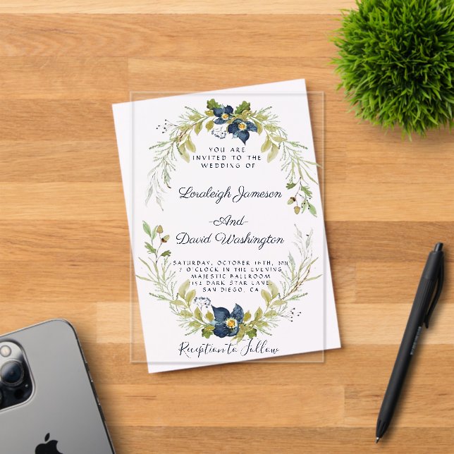 Invitación a la boda de marco floral de Budget Blu (Insitu (Tarjeta de Invitación))