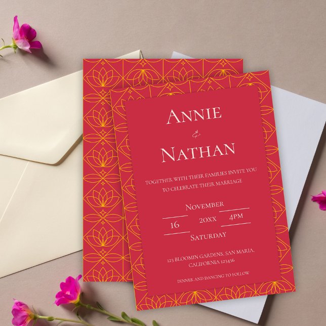 Invitación a la boda de marco floral de Naranja de (Chic Orange Floral Frame Wedding Invitation)