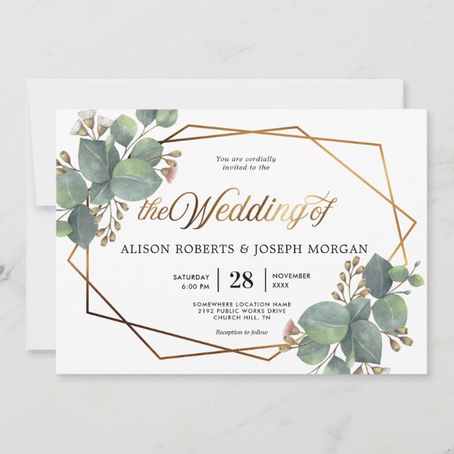 Invitación a la boda de marco geométrico Eucalyptu (Anverso)