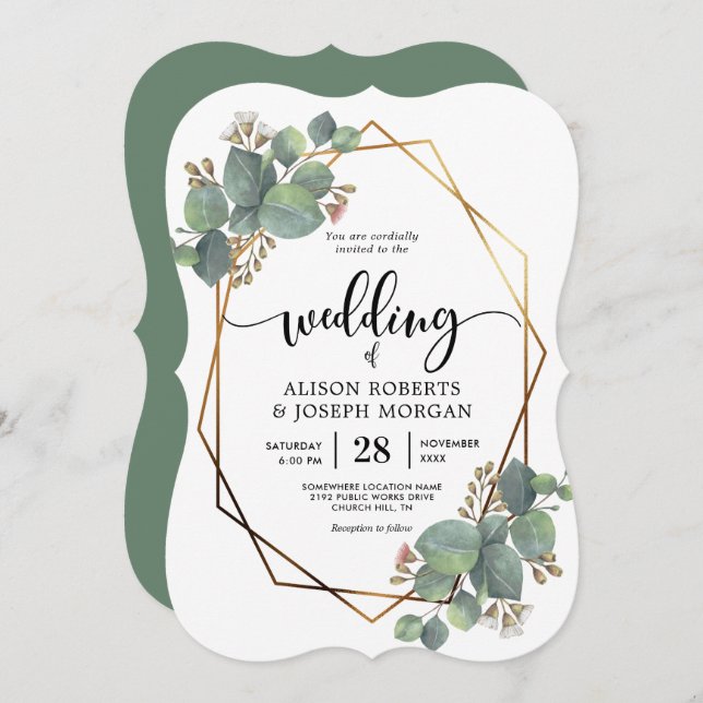 Invitación a la boda de marco geométrico Eucalyptu (Anverso / Reverso)