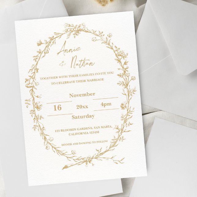 Invitación a la boda de marco intrincada con un or (Gold Ornate Intricate Frame Wedding Invitation)