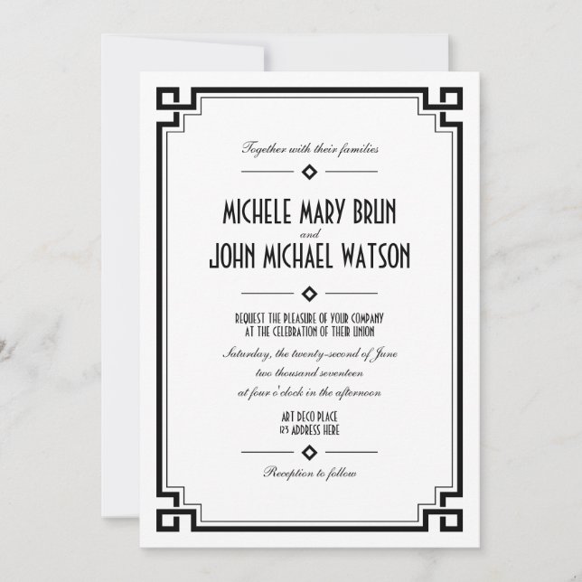 Invitación a la boda de marco retro de Art Deco bl (Anverso)