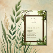 invitación a la boda de marco rústico de vegetació