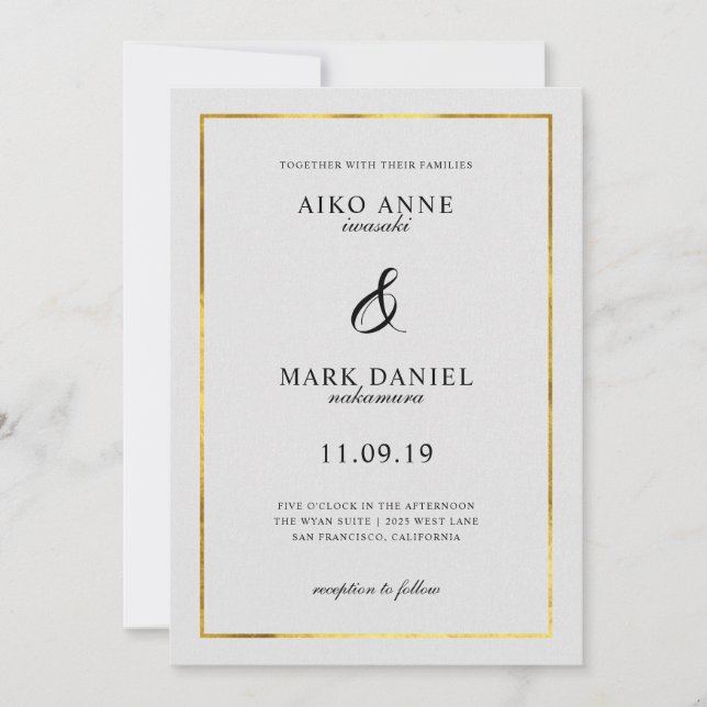 Invitación a la boda de marco sólido de oro (Anverso)