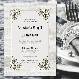 Invitación a la boda de marco tallado en madera rú