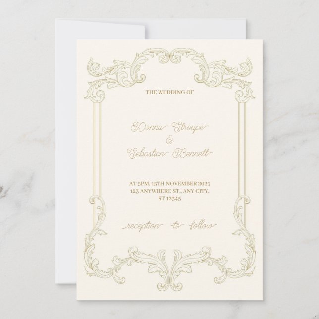 Invitación a la boda de marco ventilado beige clás (Anverso)