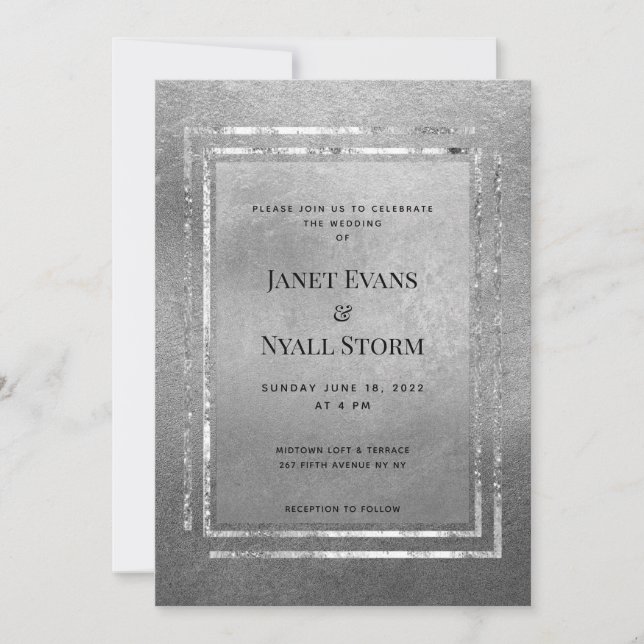 Invitación a la boda de marcos plateados (Anverso)