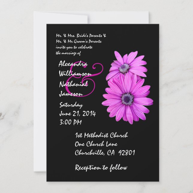 Invitación a la boda de marea negra y rosa Fuschia (Anverso)