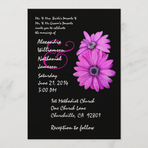Invitación a la boda de marea negra y rosa Fuschia