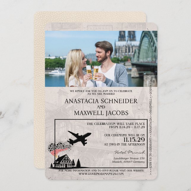 Invitación a la boda de marfil-Alemania Passport (Anverso / Reverso)