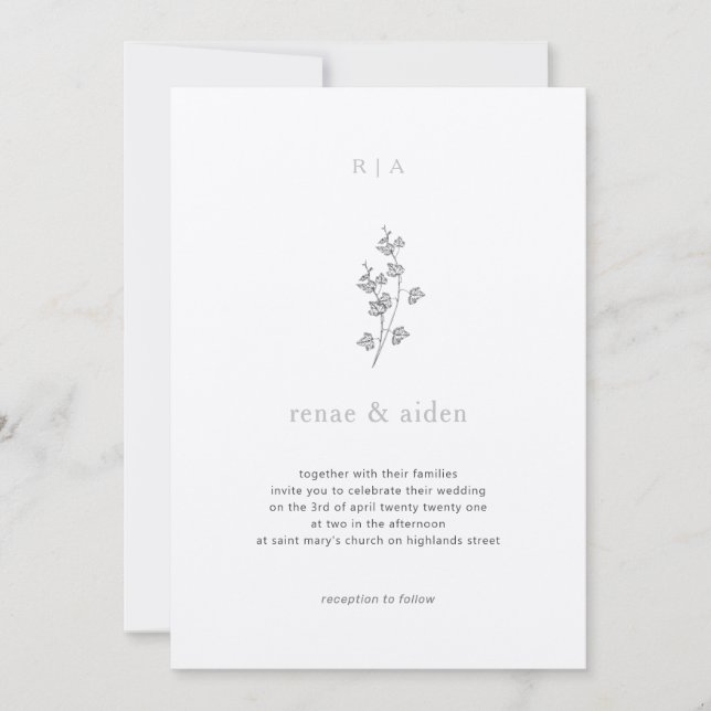 Invitación a la boda de marfil, boda blanco y negr (Anverso)