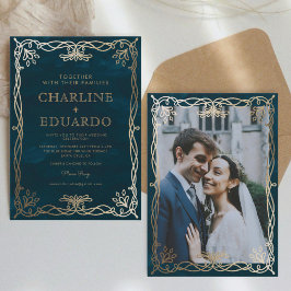 Invitación a la boda de marfil de oro medieval vin