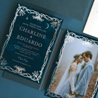 Invitación a la boda de marfil de plata medieval í