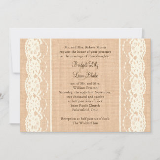 Invitación a la boda de marfil-encaje y burlap
