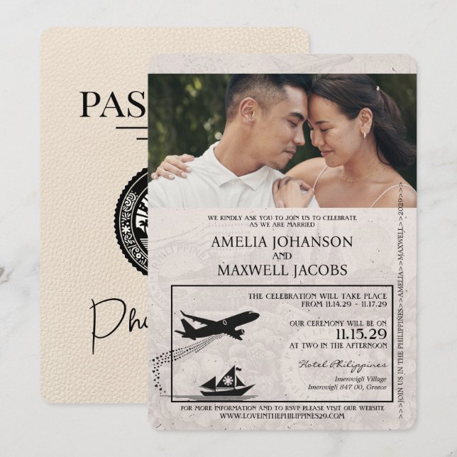 Invitación a la boda de marfil-Filipinas (Anverso / Reverso)
