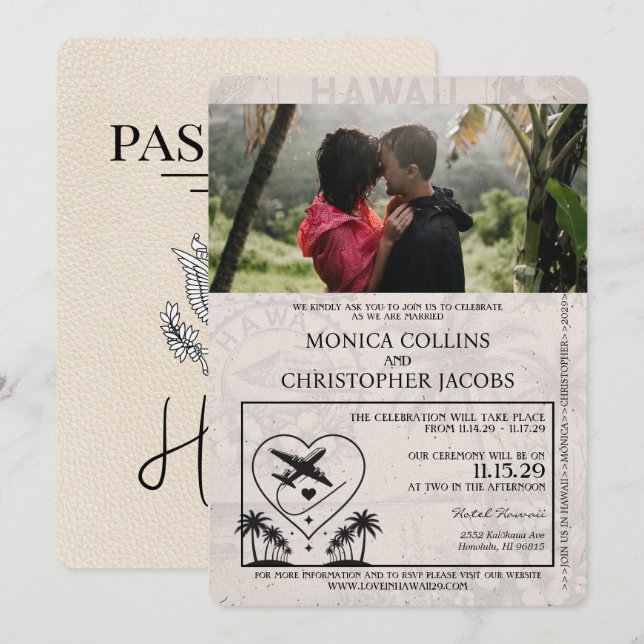 Invitación a la boda de marfil-hawaii (Anverso / Reverso)