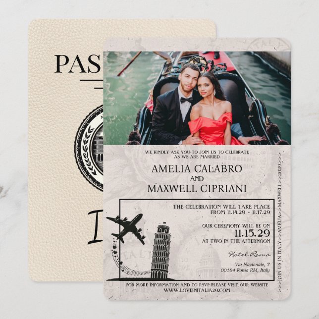Invitación a la boda de marfil-Italia (Anverso / Reverso)
