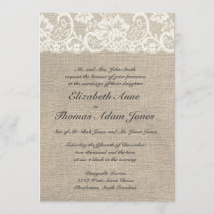 Invitación a la boda de Marfil-Lace y Burlap