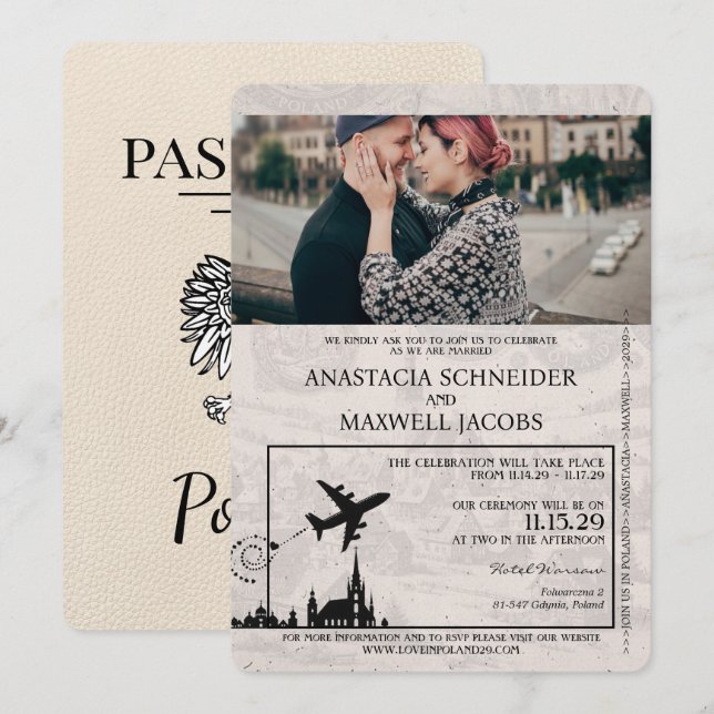 Invitación a la boda de marfil-Polonia (Anverso / Reverso)