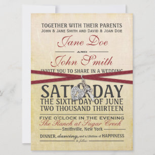 Invitación a la boda de marfil y papel rojo de épo