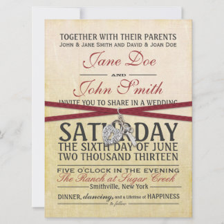 Invitación a la boda de marfil y papel rojo de épo