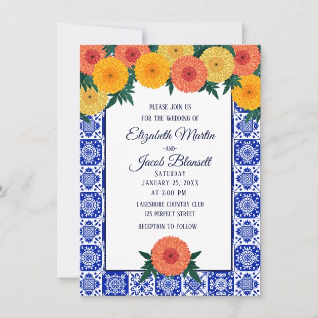 Invitación a la boda de marigoles en mosaico mexic (Anverso)
