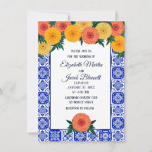 Invitación a la boda de marigoles en mosaico mexic