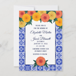 Invitación a la boda de marigoles en mosaico mexic