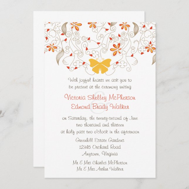 Invitación a la boda de mariposa (Anverso / Reverso)