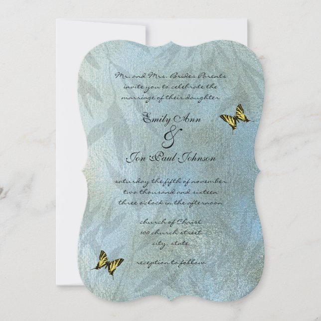 Invitación a la boda de mariposa amarilla plateada (Anverso)