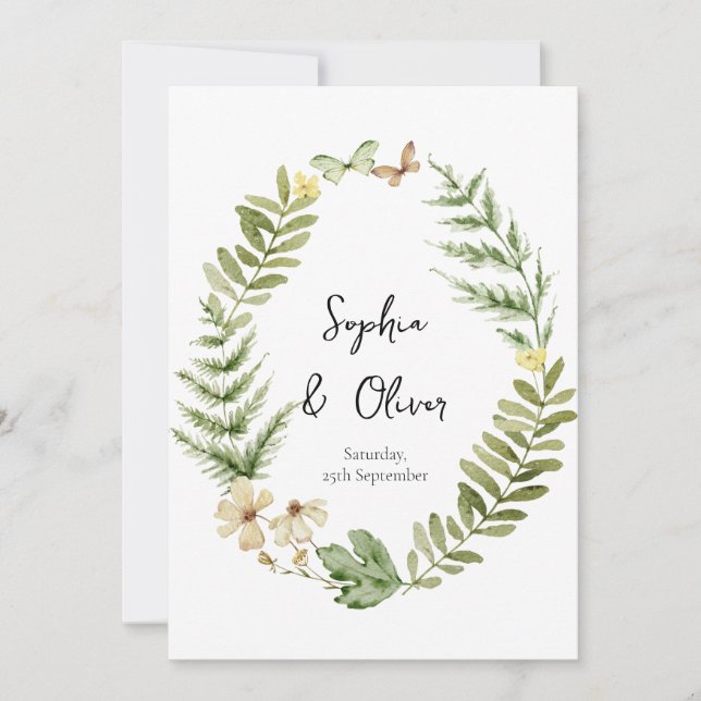 Invitación a la boda de mariposa de flor de campo  (Anverso)